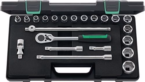 Set di 22 bussole 52/16/6, 1/2 pollice, misura chiave 10-32 mm, 36 denti, 6 punte, di Stahlwille Set di 22 bussole da 1/2 pollice 52/16/6, attacco 10-32 mm, 36 denti, 6 punte, STAHLWILLE, dalla categoria set di bussole da 1/4", codice articolo 4000826443