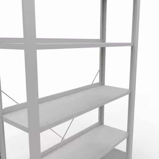 Abbildung Nr 15 des Artikels Grundregal, Büro-Fachbodenregal Stecksystem MULTIplus85, 2000 x 1000 x 300 mm (HxBxT), 6 Fachböden, Kreuzstrebe, mit Anschlagleiste, lichtgrau aus der Produktgruppe Büroregale von der Marke Schulte Lagertechnik