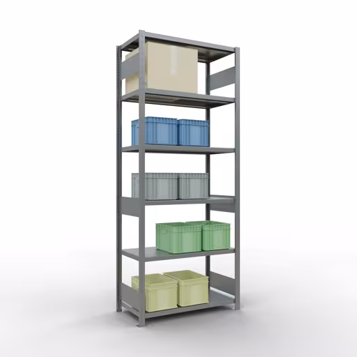 Grundregal, Fachbodenregal Stecksystem MULTIplus250, 2500 x 1000 x 500 mm (HxBxT), 6 Fachböden, Längenriegel, verzinkt von der Marke Schulte Lagertechnik aus der Produktreihe Stecksystem