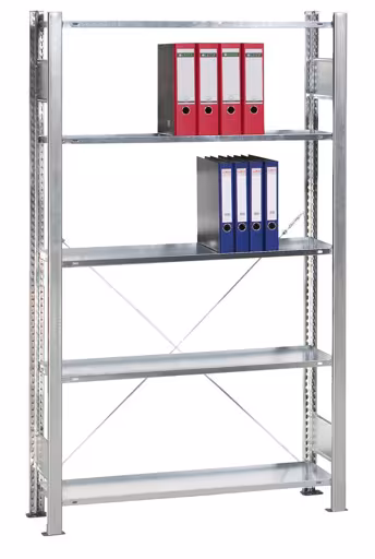 Grundregal, Büro-Fachbodenregal Schraubsystem MULTIplus150, 1800 x 1000 x 600 mm (HxBxT), 5 Fachböden, verzinkt, ohne Mittelanschag von der Marke Schulte Lagertechnik Grundregal, Büro-Fachbodenregal Schraubsystem MULTIplus150, 1800 x 1000 x 600 mm (HxBxT), 5 Fachböden, verzinkt, ohne Mittelanschag aus der Kategorie Schraubsystem mit der Artikelnummer 12130