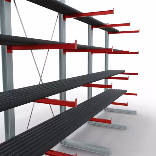 Abbildung Nr 11 des Artikels K 6000 Komplettregal, einseitig, 3000 x 6000 x 1000 mm, RAL 7001 / RAL 3000, 5 Lagerebenen aus der Produktgruppe Kragarmregale von der Marke Schulte Lagertechnik