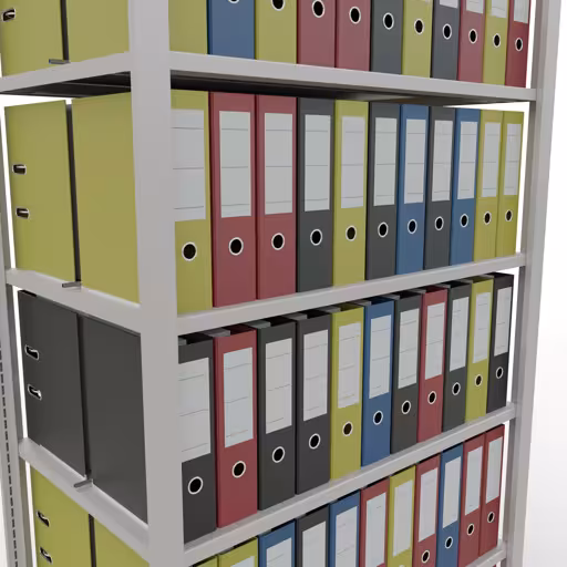 Abbildung Nr 13 des Artikels Grundregal, Büro-Fachbodenregal Stecksystem MULTIplus150, 2300 x 1000 x 600 mm (HxBxT), 7 Fachböden, Längenriegel, mit Mittelanschlag, lichtgrau aus der Produktgruppe Büroregale von der Marke Schulte Lagertechnik