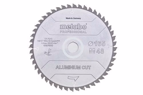 Lame de scie circulaire, diamètre 165 mm x épaisseur 1,2 mm x alésage 20 mm, FZ/TR, 48 dents, angle de coupe 5°, Metabo, référence 8000491985