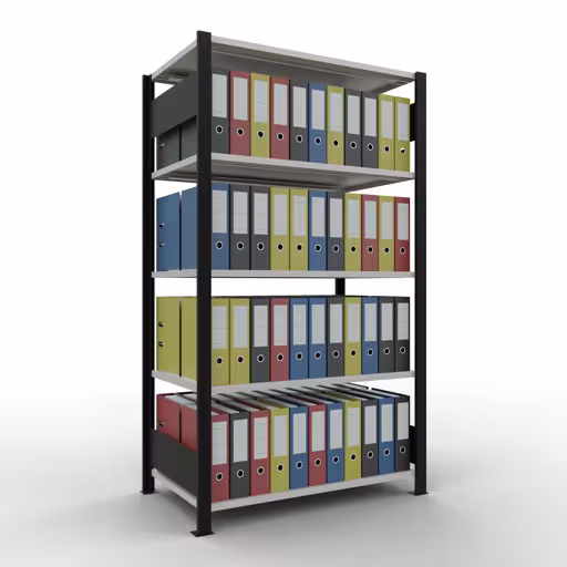 Abbildung Nr 10 des Artikels Grundregal, Büro-Fachbodenregal Stecksystem MULTIplus150, 1800 x 1000 x 600 mm (HxBxT), 5 Fachböden, Längenriegel, ohne Mittelanschlag, schwarz/lichtgrau aus der Produktgruppe Büroregale von der Marke Schulte Lagertechnik