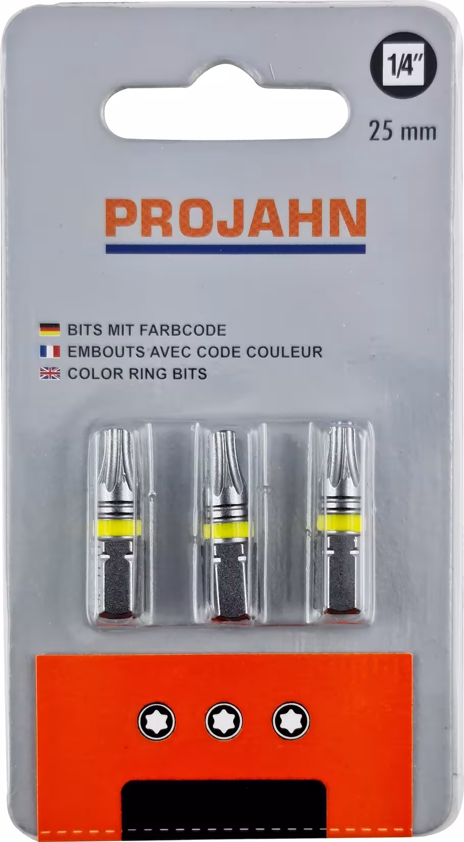 Punta ad anello colorato per viti interne TX versione 6.3 variante: punta marcata 1/4" L25 mm TX T15 confezione da 3 con GTIN 4000146173237 Punta marcata 1/4" L25 mm TX T15 confezione da 3 di PROJAHN con articolo n. 1732-03