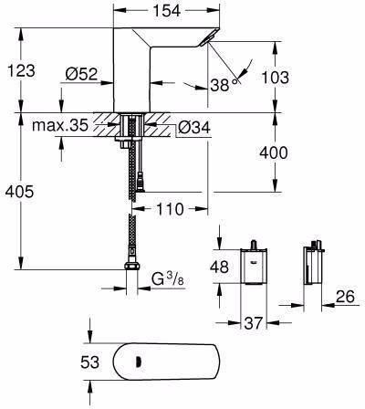 GROHE Waschtisch-IR-Elektronik Bau Cosmopolitan E 36452 ohne Mischung 6 Volt chrom