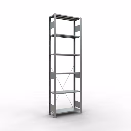 Grundregal, Fachbodenregal Stecksystem MULTIplus150, 2500 x 750 x 300 mm (HxBxT), 6 Fachböden, Kreuzstrebe, verzinkt von der Marke Schulte Lagertechnik aus der Produktreihe Stecksystem