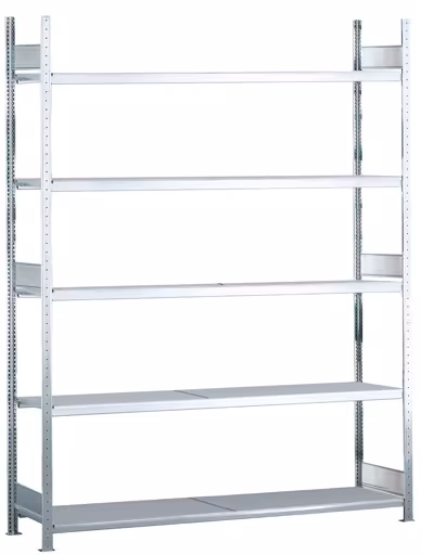 Zusatzbild des Artikels Grundregal, Weitspannregal WS 2000 mit Stahlböden, 3000 x 1500 x 800 mm (HxBxT), verzinkt, 5 Ebenen, Fachlast 400 kg, Feldlast 2.000 kg aus WS2000 für Fachlasten bis 400kg