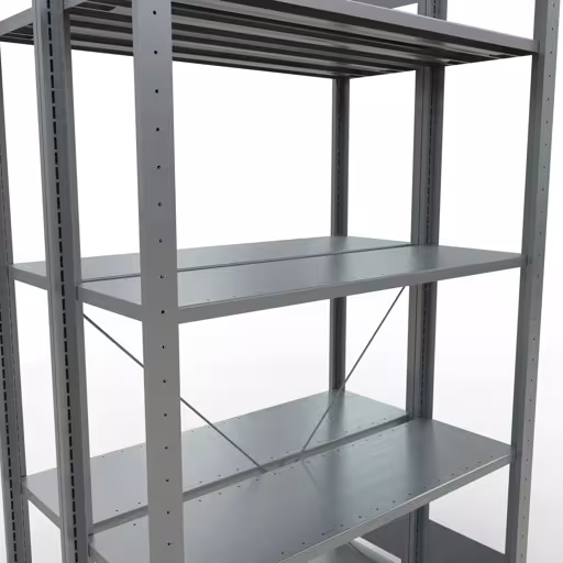 Produktbild Nr 15 des Artikels Grundregal, Doppelregal, Fachbodenregal Stecksystem MULTIplus150, 2000 x 1000 x (2x300) mm (HxBxT), 2x5 Fachböden, Kreuzstrebe, verzinkt Abbildung Nr 15 des Artikels Grundregal, Doppelregal, Fachbodenregal Stecksystem MULTIplus150, 2000 x 1000 x (2x300) mm (HxBxT), 2x5 Fachböden, Kreuzstrebe, verzinkt aus der Produktgruppe Fachbodenregale von der Marke Schulte Lagertechnik