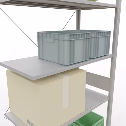 Produktbild Nr 16 des Artikels Anbauregal, Fachbodenregal Stecksystem MULTIplus85, 3000 x 1000 x 500 mm (HxBxT), 7 Fachböden, Kreuzstrebe, RAL 7035 lichtgrau Abbildung Nr 16 des Artikels Anbauregal, Fachbodenregal Stecksystem MULTIplus85, 3000 x 1000 x 500 mm (HxBxT), 7 Fachböden, Kreuzstrebe, RAL 7035 lichtgrau aus der Produktgruppe Stecksystem von der Marke Schulte Lagertechnik