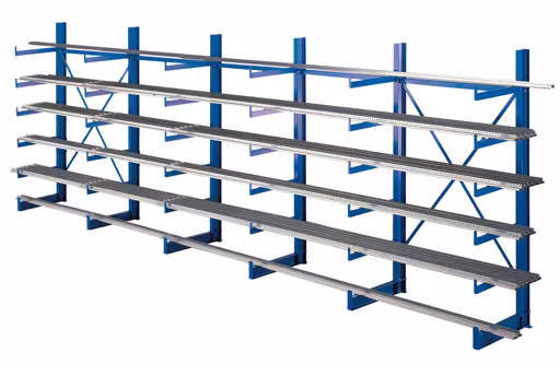 K 1000 Kragarmregal-Set, einseitig, 2000 x 6250 x 500, RAL 5010 enzianblau von der Marke Schulte Lagertechnik K 1000 Kragarmregal-Set, einseitig, 2000 x 6250 x 500, RAL 5010 enzianblau aus der Kategorie K1000 für leichte Güter mit der Artikelnummer 14488