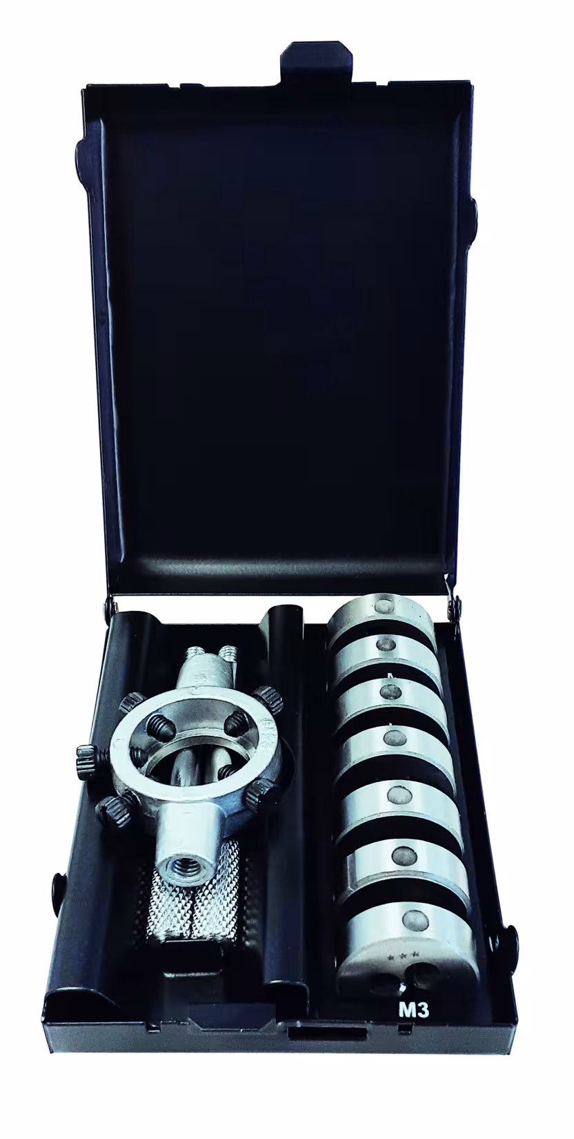 Weitere Ansicht des Artikels Schneideisen Satz HSS-G 8-tlg. M3 - M12 mit Schneideisenhalter aus der Kategorie Handwerkzeuge