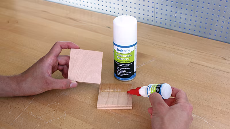 Allbond-Set: 10 g Allbond Fluid + 30 ml Spray, im Blisterkarton Holz, Sperrholz, Hartholz, Person, Esstisch