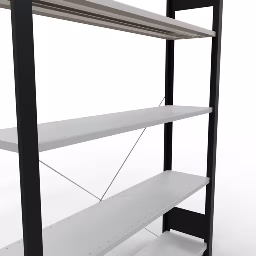 Abbildung Nr 13 des Artikels Grundregal, Büro-Fachbodenregal Stecksystem MULTIplus85, 1800 x 1300 x 300 mm (HxBxT), 5 Fachböden, Kreuzstrebe, ohne Anschlagleiste, schwarz/lichtgrau aus der Produktgruppe Büroregale von der Marke Schulte Lagertechnik