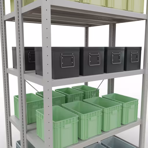 Zusatzbild des Artikels Grundregal, Doppelregal, Fachbodenregal Stecksystem MULTIplus250, 2000 x 1000 x (2x400) mm (HxBxT), 2x5 Fachböden, Kreuzstrebe, RAL 7035 lichtgrau Zusatzbild des Artikels Grundregal, Doppelregal, Fachbodenregal Stecksystem MULTIplus250, 2000 x 1000 x (2x400) mm (HxBxT), 2x5 Fachböden, Kreuzstrebe, RAL 7035 lichtgrau aus Doppelregale