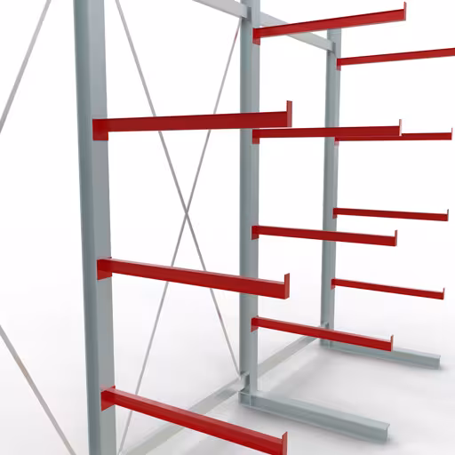 Abbildung Nr 9 des Artikels K 6000 Komplettregal, einseitig, 3000 x 4500 x 1000 mm, RAL 7001 / RAL 3000, 5 Lagerebenen aus der Produktgruppe Kragarmregale von der Marke Schulte Lagertechnik