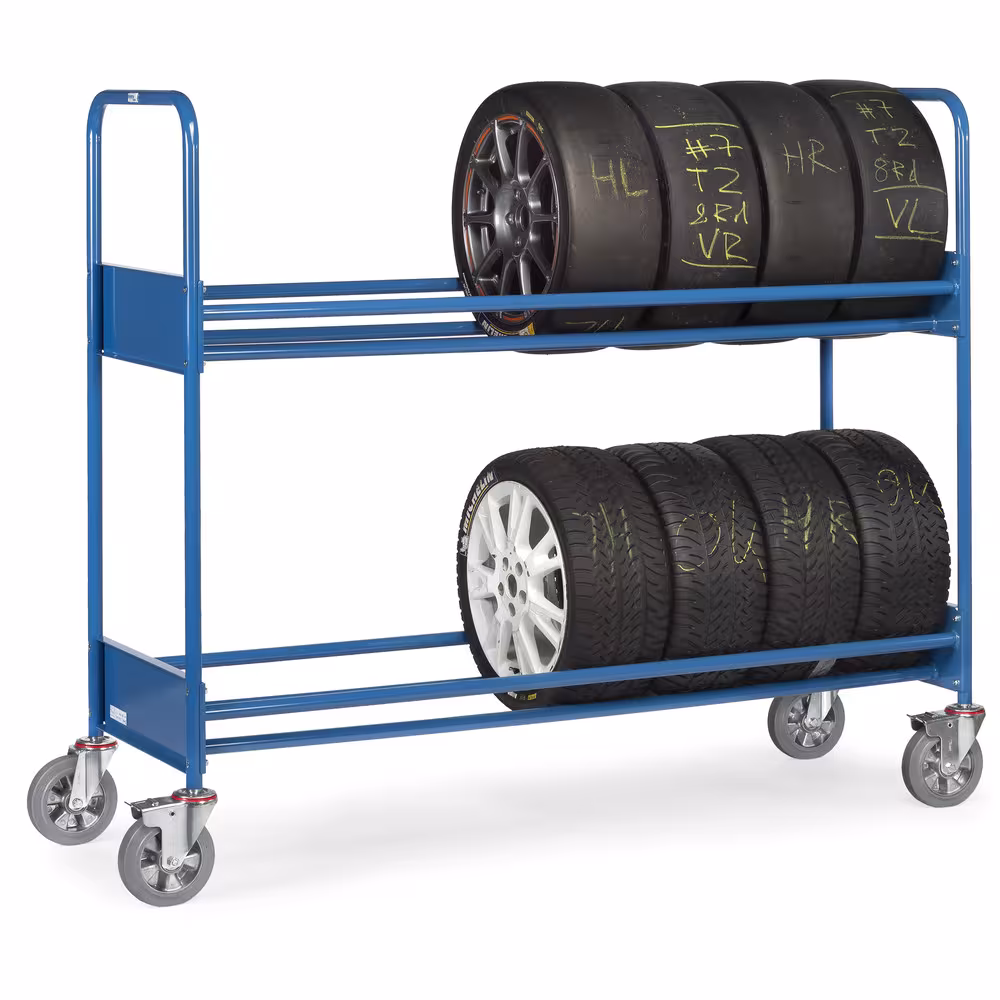 Zusatzbild des Artikels Reifenwagen 4588 4 Lenkrollen mit Elastic-Bereifung blaugrau, spurlos, Naben mit Kugellager aus Reifentransport