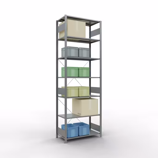 Abbildung Nr 10 des Artikels Grundregal, Fachbodenregal Stecksystem MULTIplus85, 3000 x 1000 x 500 mm (HxBxT), 7 Fachböden, Kreuzstrebe, verzinkt aus der Produktgruppe Stecksystem von der Marke Schulte Lagertechnik