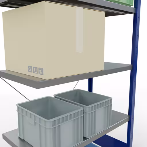 Produktbild Nr.14 des Artikels Anbauregal, Fachbodenregal Stecksystem MULTIplus250, 2000 x 1000 x 500 mm (HxBxT), 5 Fachböden, Kreuzstrebe, RAL 5010 enzianblau/verzinkt aus der Produktreihe Stecksystem von der Marke Schulte Lagertechnik