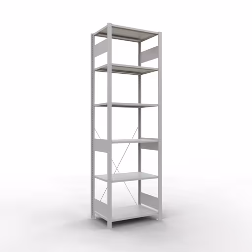 Grundregal, Fachbodenregal Stecksystem MULTIplus150, 2500 x 750 x 500 mm (HxBxT), 6 Fachböden, Kreuzstrebe, RAL 7035 lichtgrau von der Marke Schulte Lagertechnik Grundregal, Fachbodenregal Stecksystem MULTIplus150, 2500 x 750 x 500 mm (HxBxT), 6 Fachböden, Kreuzstrebe, RAL 7035 lichtgrau aus der Kategorie Grundregal mit der Artikelnummer 32651-75