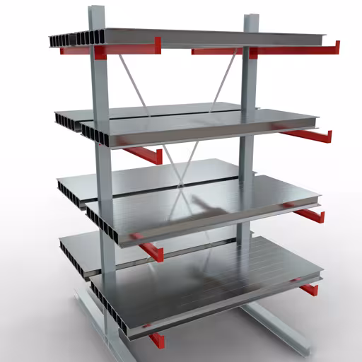 K 6000 Komplettregal, doppelseitig, 3000 x 1500 x 2x 1000 mm, RAL 7001 / RAL 3000, 5 Lagerebenen von der Marke Schulte Lagertechnik aus der Produktreihe Kragarmregale