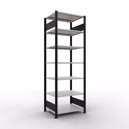 Grundregal, Büro-Fachbodenregal Stecksystem MULTIplus150, 2300 x 750 x 600 mm (HxBxT), 7 Fachböden, Längenriegel, ohne Mittelanschlag, schwarz/lichtgrau aus der Kategorie Stecksystem mit der Artikelnummer 36066-S
