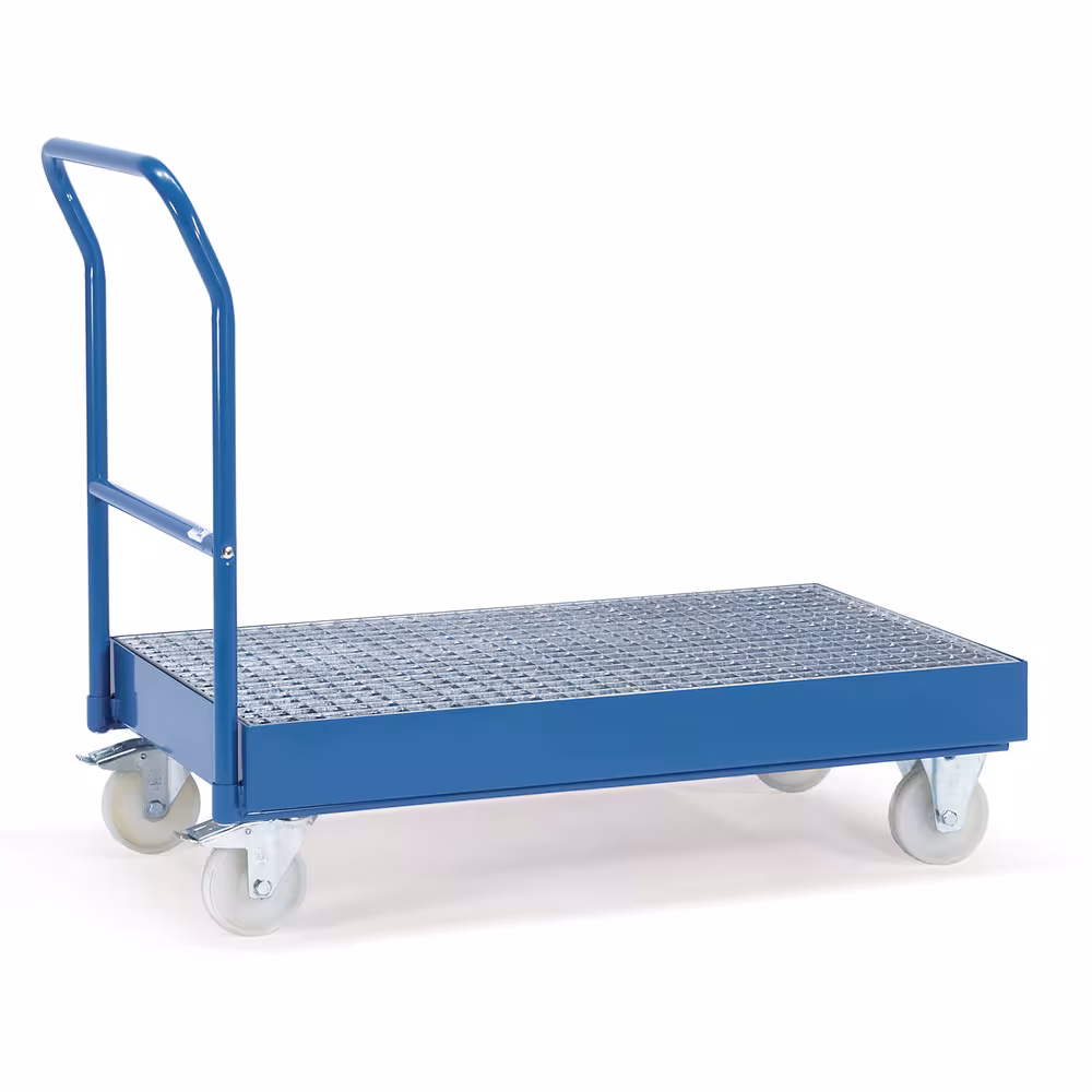 Fass-Transportwagen Stahl-Konstruktion geschweißt, Wanne 100 mm hoch, öldicht, pulverbeschichtet blau RAL 5007 aus der Kategorie Wagen