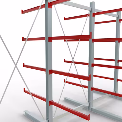 Abbildung Nr 10 des Artikels K 6000 Komplettregal, doppelseitig, 3000 x 4500 x 2x 1000 mm, RAL 7001 / RAL 3000, 5 Lagerebenen aus der Produktgruppe Kragarmregale von der Marke Schulte Lagertechnik