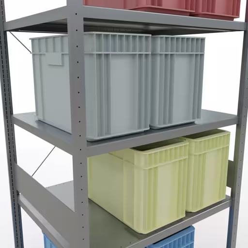 Produktbild Nr 12 des Artikels Grundregal, Fachbodenregal Stecksystem MULTIplus330, 3000 x 1000 x 800 mm (HxBxT), 7 Fachböden, Kreuzstrebe, verzinkt Abbildung Nr 12 des Artikels Grundregal, Fachbodenregal Stecksystem MULTIplus330, 3000 x 1000 x 800 mm (HxBxT), 7 Fachböden, Kreuzstrebe, verzinkt aus der Produktgruppe Stecksystem von der Marke Schulte Lagertechnik