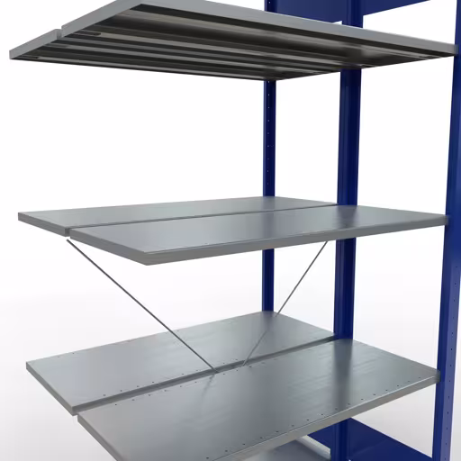 Anbauregal, Doppelregal, Fachbodenregal Stecksystem MULTIplus150, 2000 x 1000 x (2x400) mm (HxBxT), 2x5 Fachböden, Kreuzstrebe, RAL 5010 enzianblau von Schulte Lagertechnik aus der Kategorie Fachbodenregale