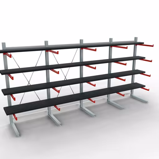 K 6000 Komplettregal, einseitig, 3000 x 6000 x 1000 mm, RAL 7001 / RAL 3000, 5 Lagerebenen von der Marke Schulte Lagertechnik aus der Produktreihe Kragarmregale