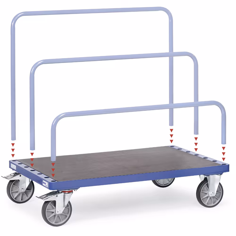 Plattenwagen 1200 kg ohne Bügel pulverbeschichtet, Holzplattform, 7 Verstellmöglichkeiten für Einsteckbügel aus der Kategorie Plattentransport