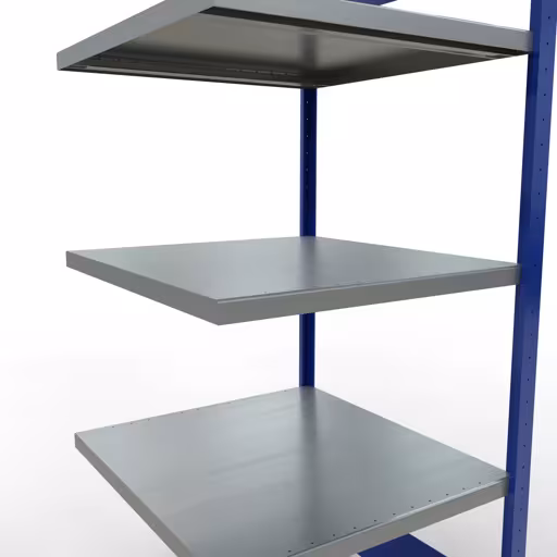 Anbauregal, Fachbodenregal Stecksystem MULTIplus250, 2000 x 750 x 800 mm (HxBxT), 5 Fachböden, Längenriegel, RAL 5010 enzianblau/verzinkt/verzinkt von der Marke Schulte Lagertechnik aus der Produktreihe Stecksystem