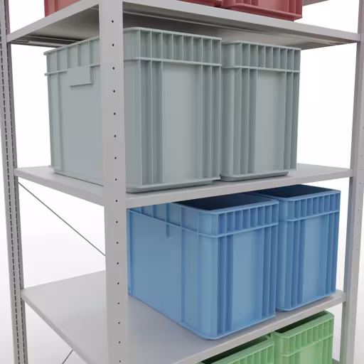 Produktbild Nr 15 des Artikels Grundregal, Fachbodenregal Stecksystem MULTIplus150, 2000 x 1000 x 800 mm (HxBxT), 5 Fachböden, Kreuzstrebe, RAL 7035 lichtgrau Abbildung Nr 15 des Artikels Grundregal, Fachbodenregal Stecksystem MULTIplus150, 2000 x 1000 x 800 mm (HxBxT), 5 Fachböden, Kreuzstrebe, RAL 7035 lichtgrau aus der Produktgruppe Stecksystem von der Marke Schulte Lagertechnik