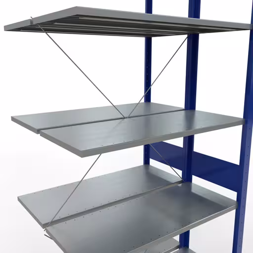 Zusatzbild des Artikels Anbauregal, Doppelregal, Fachbodenregal Stecksystem MULTIplus150, 3000 x 1000 x (2x800) mm (HxBxT), 2x7 Fachböden, Kreuzstrebe, RAL 5010 enzianblau Zusatzbild des Artikels Anbauregal, Doppelregal, Fachbodenregal Stecksystem MULTIplus150, 3000 x 1000 x (2x800) mm (HxBxT), 2x7 Fachböden, Kreuzstrebe, RAL 5010 enzianblau aus Doppelregale