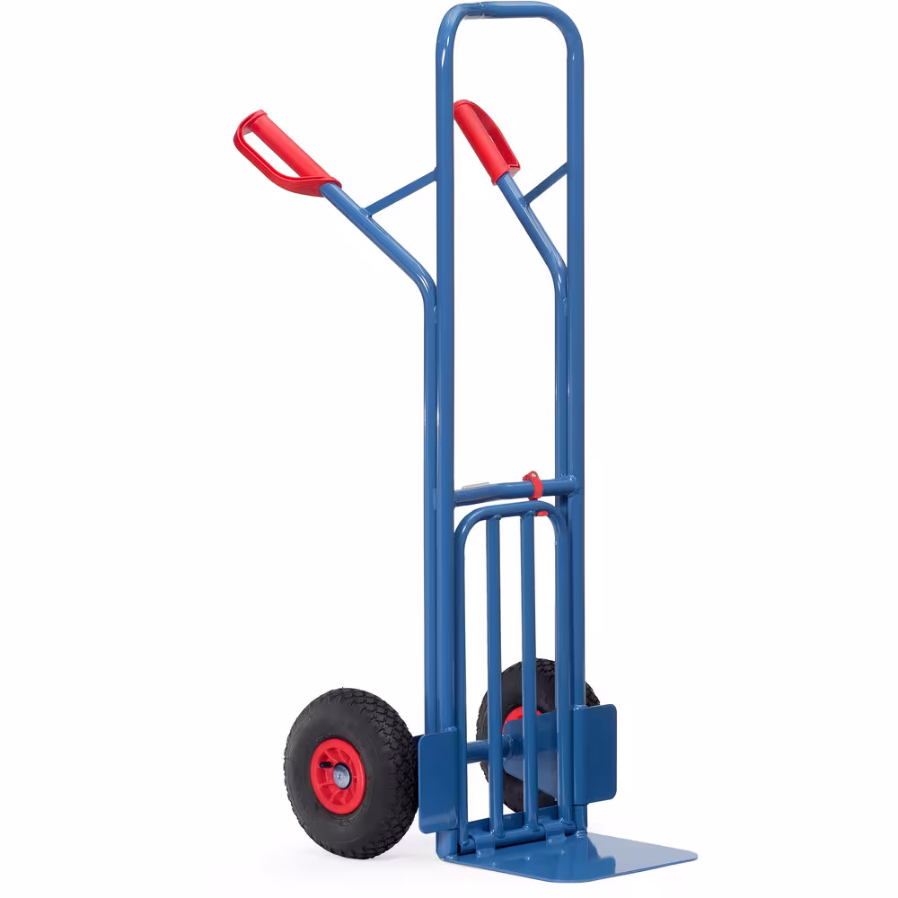 Produktgruppe Paketstapelkarre handlich, mit großer Stahlrohr-Klappschaufel, stabile Schweißkonstruktion, pulverbeschichtet, blau RAL 5007 Paketkarre K1326L Bereifung Luft von der Marke Fetra aus der Kategorie Transportsysteme