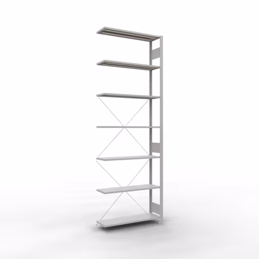 Anbauregal, Fachbodenregal Stecksystem MULTIplus150, 3000 x 1000 x 300 mm (HxBxT), 7 Fachböden, Kreuzstrebe, RAL 7035 lichtgrau von der Marke Schulte Lagertechnik Anbauregal, Fachbodenregal Stecksystem MULTIplus150, 3000 x 1000 x 300 mm (HxBxT), 7 Fachböden, Kreuzstrebe, RAL 7035 lichtgrau aus der Kategorie Anbauregal mit der Artikelnummer 32637