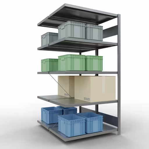 Anbauregal, Doppelregal, Fachbodenregal Stecksystem MULTIplus250, 2000 x 1000 x (2x600) mm (HxBxT), 2x5 Fachböden, Kreuzstrebe, verzinkt mit der GTIN 4004514286178 Anbauregal, Doppelregal, Fachbodenregal Stecksystem MULTIplus250, 2000 x 1000 x (2x600) mm (HxBxT), 2x5 Fachböden, Kreuzstrebe, verzinkt von Schulte Lagertechnik mit der Artikelnr. 14265-A