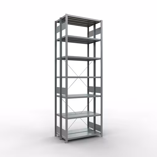 Grundregal, Doppelregal, Fachbodenregal Stecksystem MULTIplus250, 3000 x 1000 x (2x300) mm (HxBxT), 2x7 Fachböden, Kreuzstrebe, verzinkt von Schulte Lagertechnik aus der Kategorie Fachbodenregale