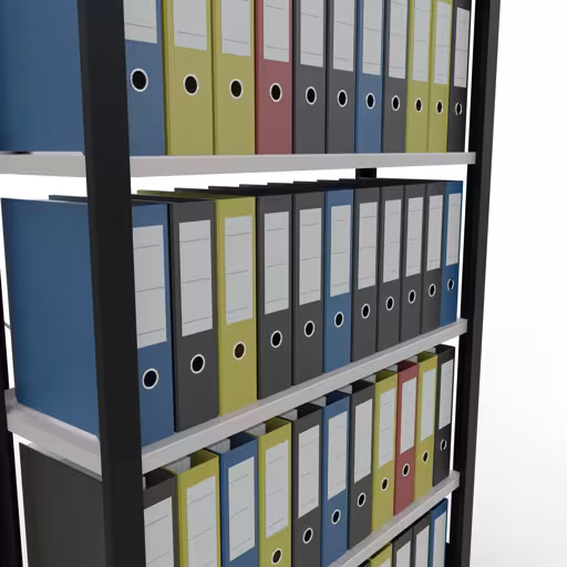 Abbildung Nr 11 des Artikels Grundregal, Büro-Fachbodenregal Stecksystem MULTIplus85, 2000 x 1000 x 300 mm (HxBxT), 6 Fachböden, Kreuzstrebe, mit Anschlagleiste, schwarz/lichtgrau aus der Produktgruppe Büroregale von der Marke Schulte Lagertechnik
