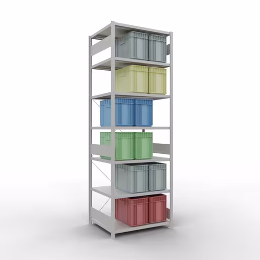 Grundregal, Fachbodenregal Stecksystem MULTIplus330, 3000 x 1000 x 800 mm (HxBxT), 7 Fachböden, Kreuzstrebe, RAL 7035 lichtgrau aus der Kategorie Grundregal mit der GTIN 4004514222749 Grundregal, Fachbodenregal Stecksystem MULTIplus330, 3000 x 1000 x 800 mm (HxBxT), 7 Fachböden, Kreuzstrebe, RAL 7035 lichtgrau von der Marke Schulte Lagertechnik aus der Produktreihe Stecksystem