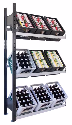 Anbauregal, Getränkekistenregal 1800 x 1000 x 300 mm (HxBxT), schwarz/silber, 3 Ebenen für 9 Getränkekisten von der Marke Schulte Lagertechnik aus der Produktreihe Fachbodenregale