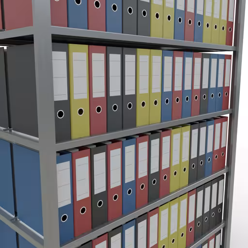 Abbildung Nr 10 des Artikels Grundregal, Büro-Fachbodenregal Stecksystem MULTIplus150, 2300 x 1300 x 600 mm (HxBxT), 7 Fachböden, Längenriegel, verzinkt, mit Mittelanschlag aus der Produktgruppe Büroregale von der Marke Schulte Lagertechnik