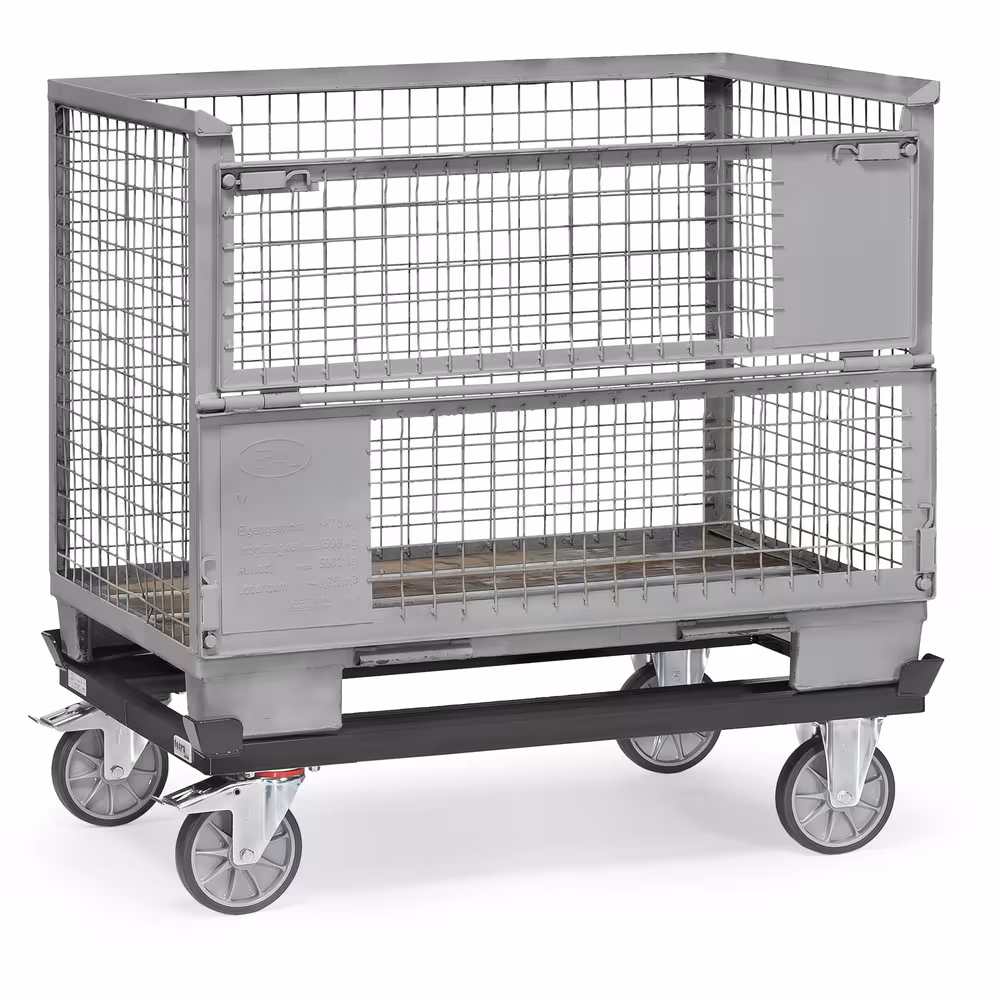 Paletten-Fahrgestell 22801-7016 - für Flachpaletten und Gitterboxen. Robuste Winkelstahl-Schweißkonstruktion, mit 4 Fangecken, anthrazitgrau RAL 7016 mit der Artikelnr. 22801-7016 Paletten-Fahrgestell 22801-7016 - für Flachpaletten und Gitterboxen. Robuste Winkelstahl-Schweißkonstruktion, mit 4 Fangecken, anthrazitgrau RAL 7016 von Fetra aus der Kategorie Transportsysteme