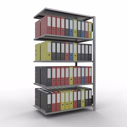 Anbauregal, Büro-Fachbodenregal Stecksystem MULTIplus150, 1800 x 1000 x 600 mm (HxBxT), 5 Fachböden, Längenriegel, verzinkt, mit Mittelanschlag von der Marke Schulte Lagertechnik aus der Produktreihe Büroregale