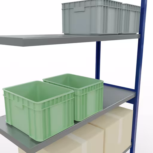 Abbildung Nr 14 des Artikels Anbauregal, Fachbodenregal Stecksystem MULTIplus250, 3000 x 1300 x 500 mm (HxBxT), 7 Fachböden, Längenriegel, RAL 5010 enzianblau/verzinkt aus der Produktgruppe Stecksystem von der Marke Schulte Lagertechnik