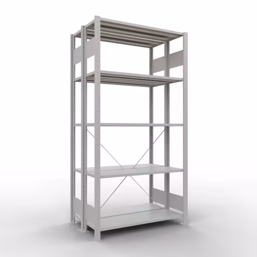 Grundregal, Doppelregal, Fachbodenregal Stecksystem MULTIplus150, 2000 x 1000 x (2x300) mm (HxBxT), 2x5 Fachböden, Kreuzstrebe, RAL 7035 lichtgrau von der Marke Schulte Lagertechnik Grundregal, Doppelregal, Fachbodenregal Stecksystem MULTIplus150, 2000 x 1000 x (2x300) mm (HxBxT), 2x5 Fachböden, Kreuzstrebe, RAL 7035 lichtgrau aus der Kategorie Doppelregale mit der Artikelnummer 32730