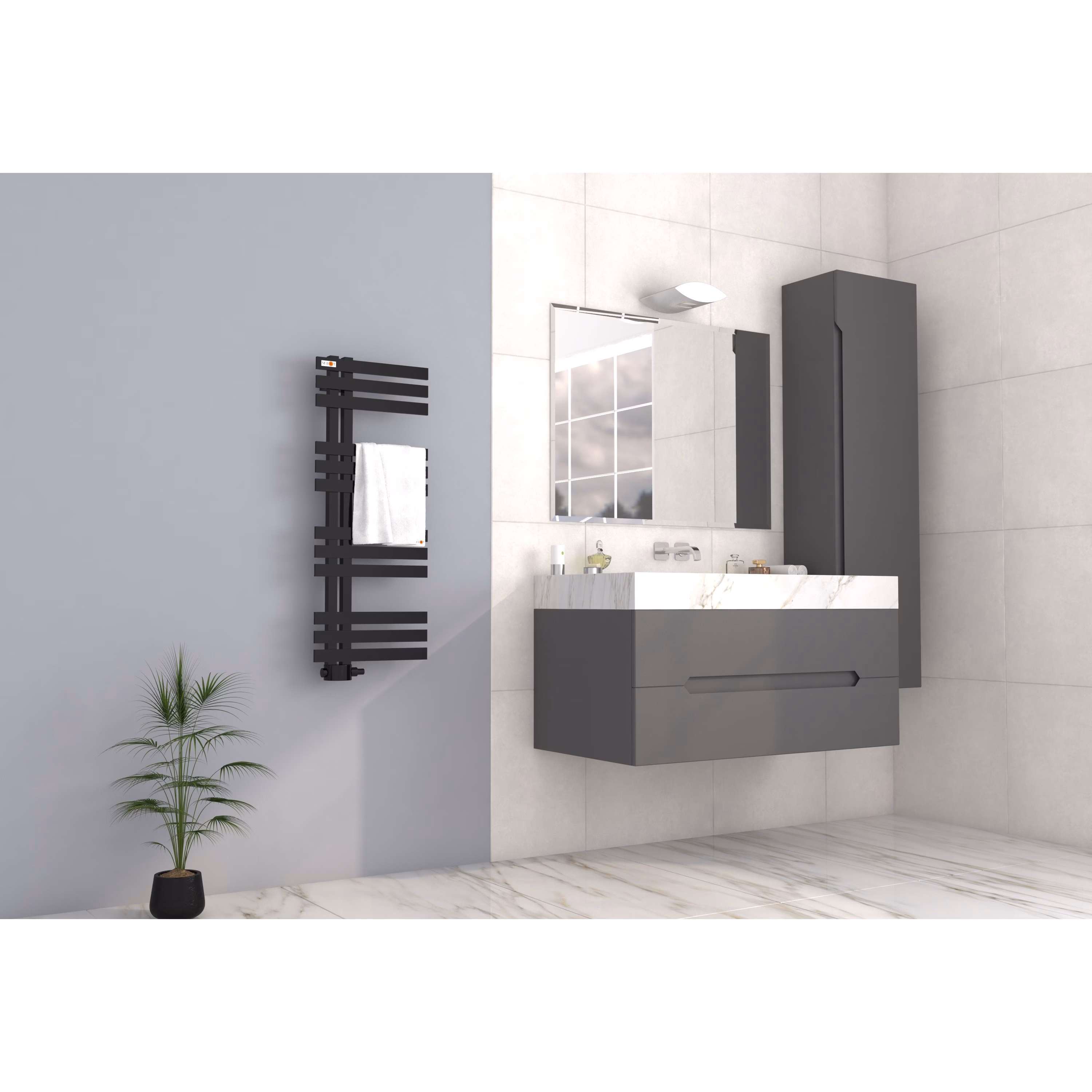 Radiateur de salle de bains MERT Design ELEN, noir profond RAL 9005 texturé mat, 400 x 1000 mm, de la marque MERT Radiateur de salle de bains MERT Design, modèle ELEN, coloris noir de jais RAL 9005, référence 5-ELEN-40x100-SCH-M.