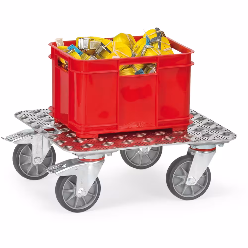 Kistenroller 1187 - ALU-Quintettblech Schweißkonstruktion mit Aluminium-Quintettblech-Plattform und Griffloch mit der Artikelnr. 1187 Kistenroller 1187 - ALU-Quintettblech Schweißkonstruktion mit Aluminium-Quintettblech-Plattform und Griffloch von Fetra aus der Kategorie Transportsysteme