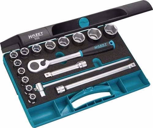 Set di chiavi a bussola Hazet 906 da 17 pezzi, 1/2 pollice, 10-32 mm, 90 denti, 6 punte Set di 17 chiavi a bussola 906, 1/2 pollice, 10-32 mm, 90 denti, 6 punte, colore HAZET, dalla categoria assortimento di chiavi a bussola da 1/4", codice articolo 4000820598